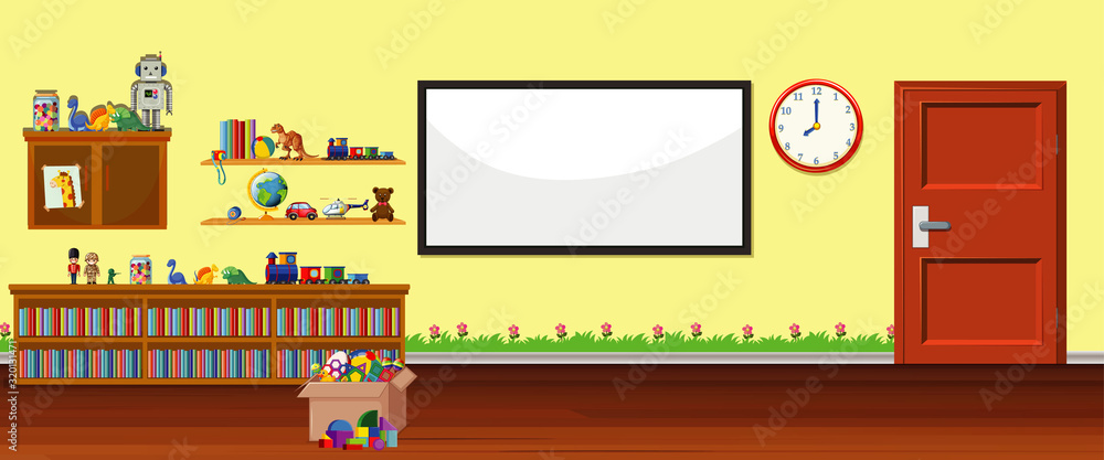 白板和玩具的背景场景