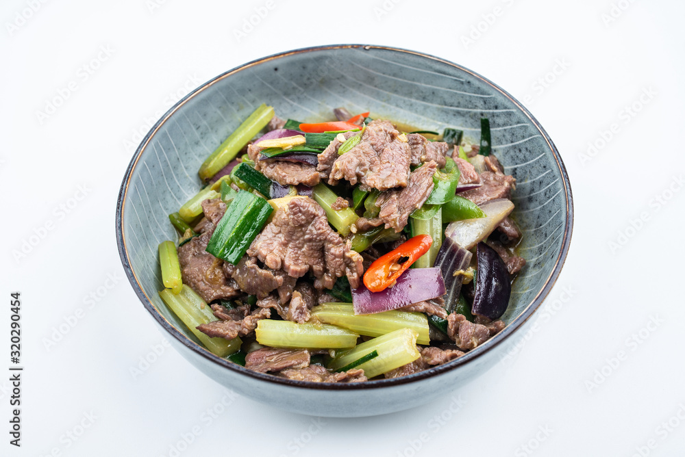Chinese regular vegetable fried beef with celery