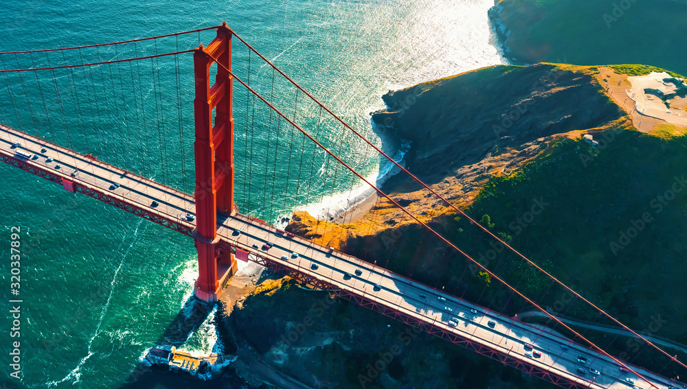 加利福尼亚州旧金山金门大桥鸟瞰图