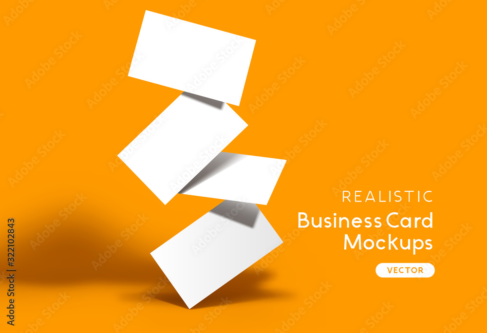 Stack of business cards on a orange background. Brand identity mockup design with shadows. Vector il