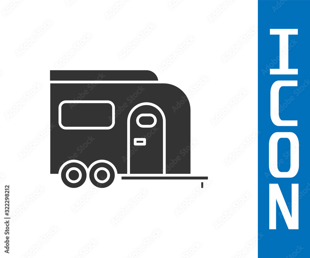 Grey Rv Camping trailer icon isolated on white background. Travel mobile home, caravan, home camper 
