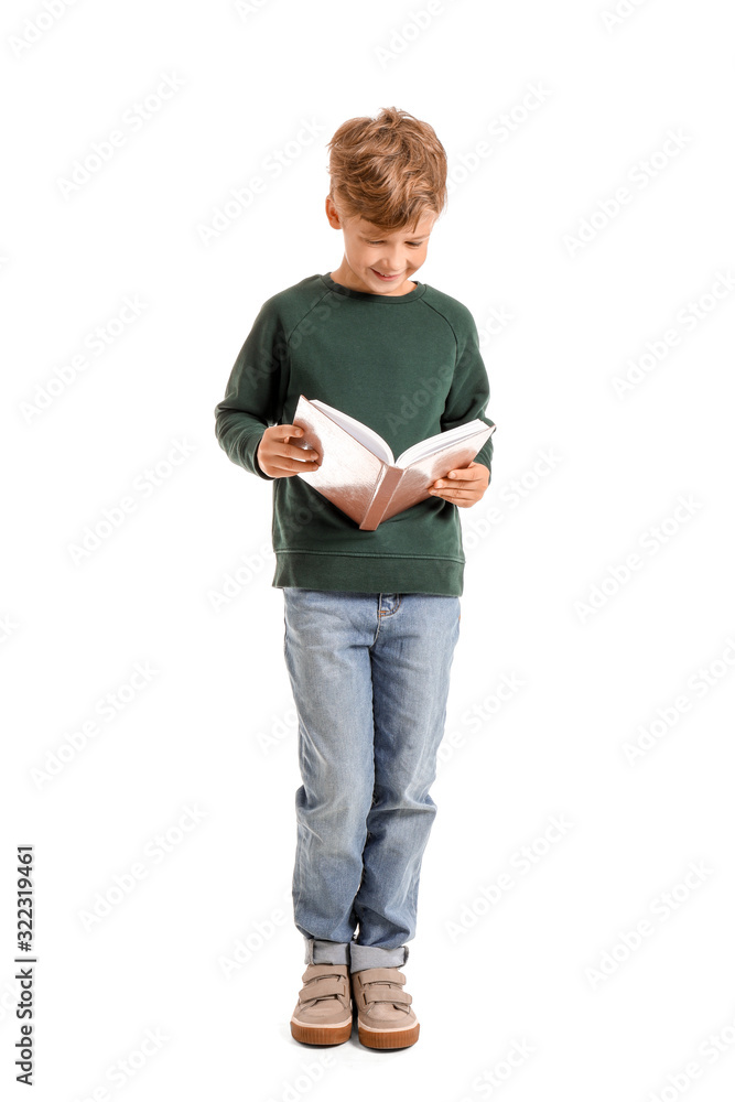 小男孩在白底看书