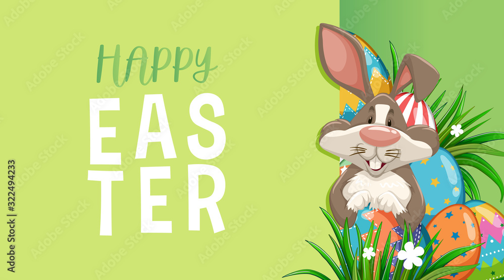 复活节海报设计，兔子和彩蛋