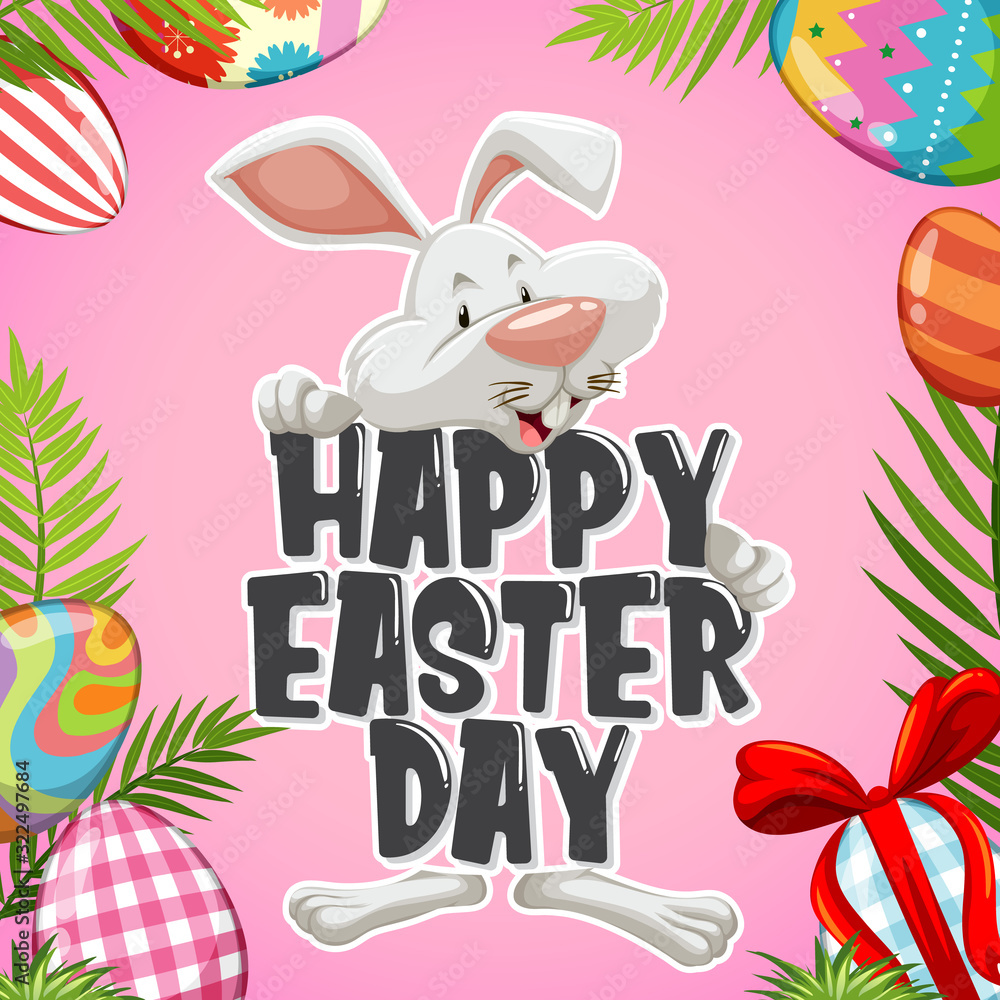 复活节海报设计，复活节兔子和装饰鸡蛋