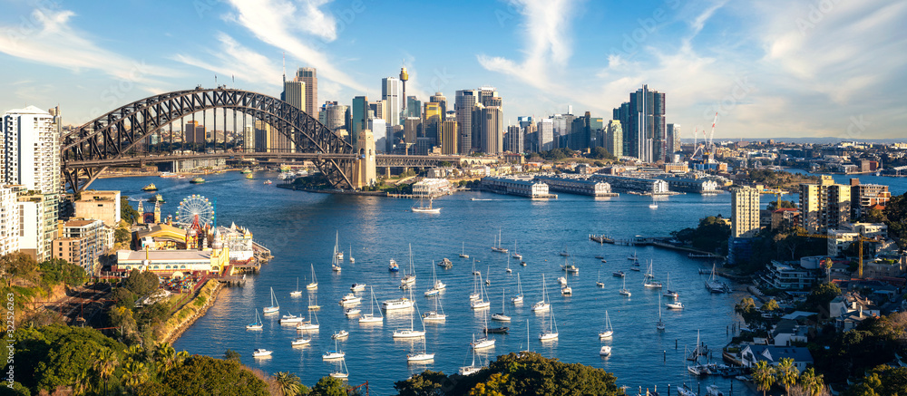 白天悉尼海港与城市和桥梁的景观