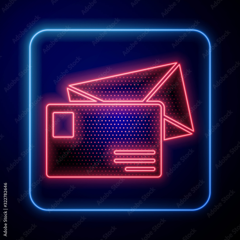 蓝色背景上隔离的发光霓虹灯信封图标。电子邮件字母符号。矢量照明