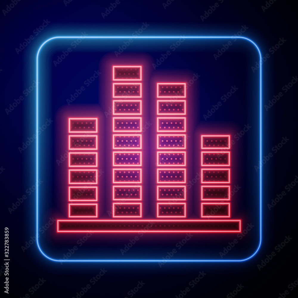 Glowing neon Music equalizer icon isolated on blue background. Sound wave. Audio digital equalizer t