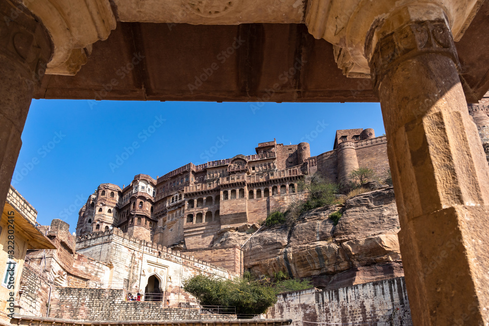 印度拉贾斯坦邦焦特布尔Mehrangarh堡垒，山上的Mehrangar堡垒，联合国教科文组织世界遗产f