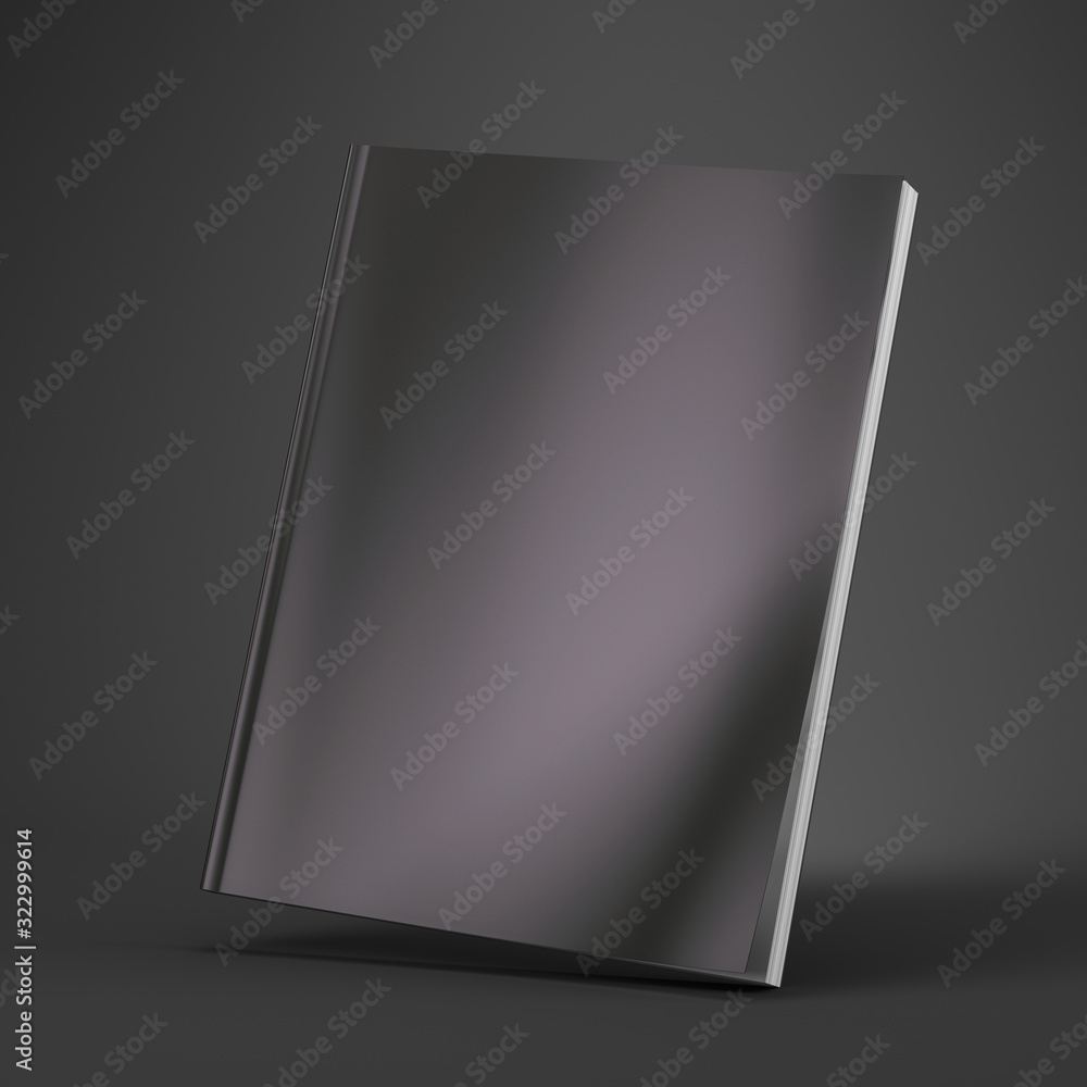 Blank Black Cover Of Magazine on gray background. Mock Up Template of magazine, book, brochure, book