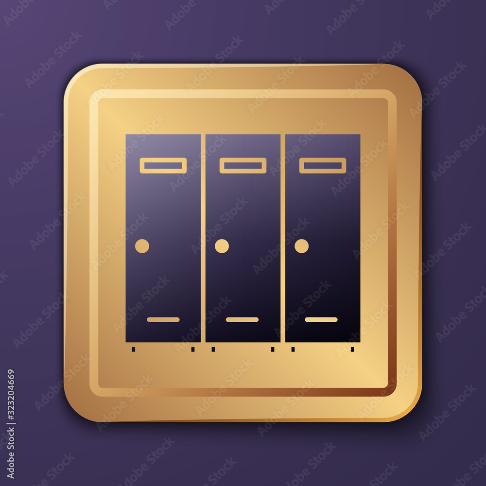 Purple Locker or changing room for hockey, football, basketball team or workers icon isolated on pur