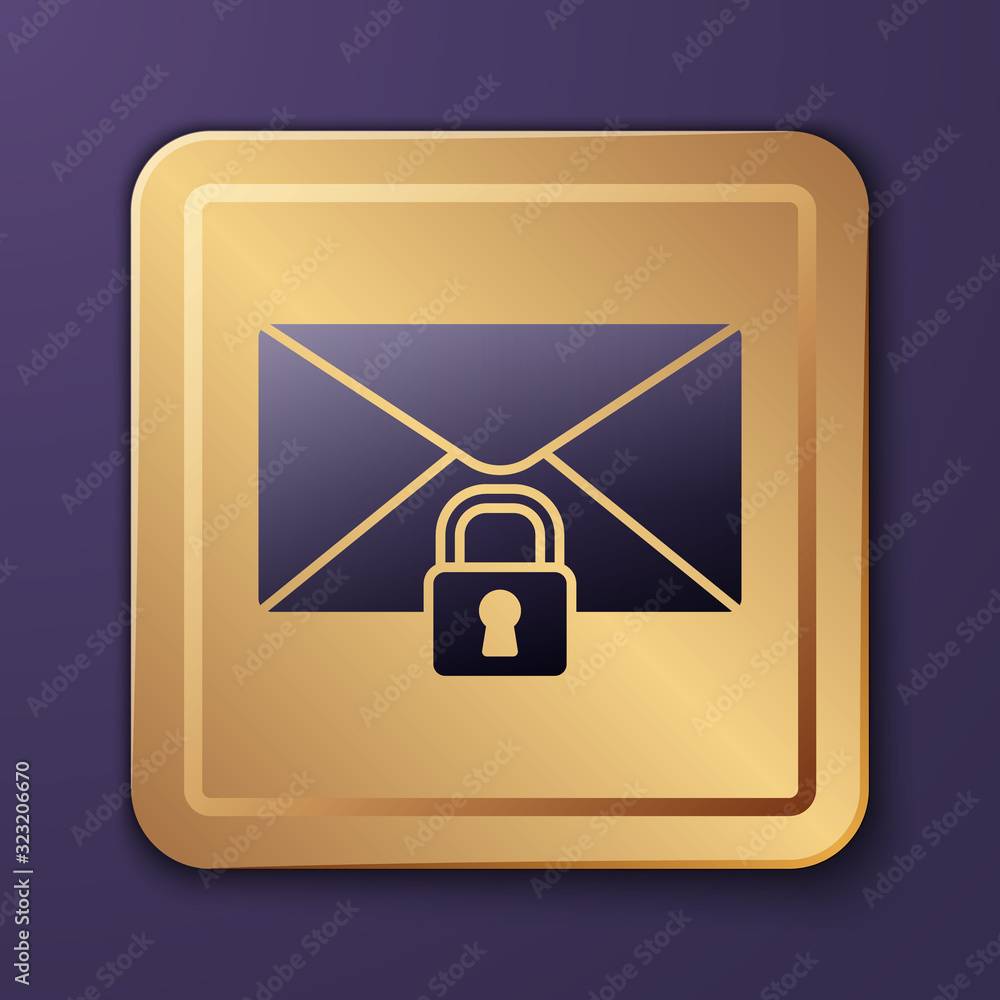 紫色邮件邮件锁定密码图标隔离在紫色背景上。带挂锁的信封。私人