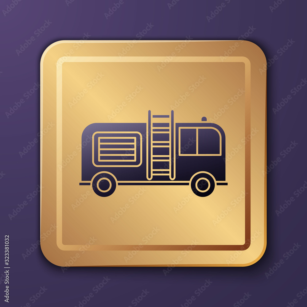 Purple Fire truck icon isolated on purple background. Fire engine. Firefighters emergency vehicle. G