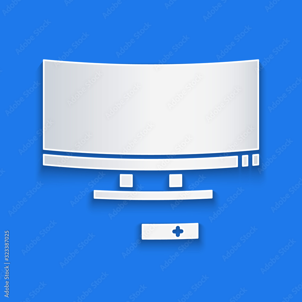蓝色背景上隔离的剪纸智能电视图标。电视标志。纸艺风格。矢量照明