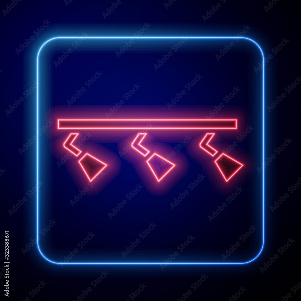 Glowing neon Led track lights and lamps with spotlights icon isolated on blue background.  Vector Il