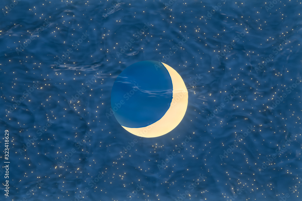 Moon and stars with dark background,abstract conception,3d rendering.