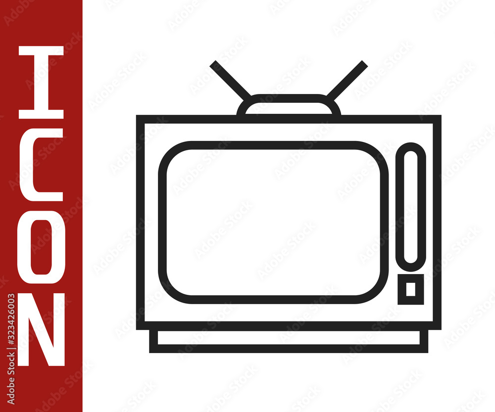 黑色线条复古电视图标隔离在白色背景上。电视标志。矢量插图