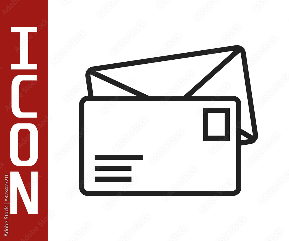 Black line Envelope icon isolated on white background. Email message letter symbol. Vector Illustrat