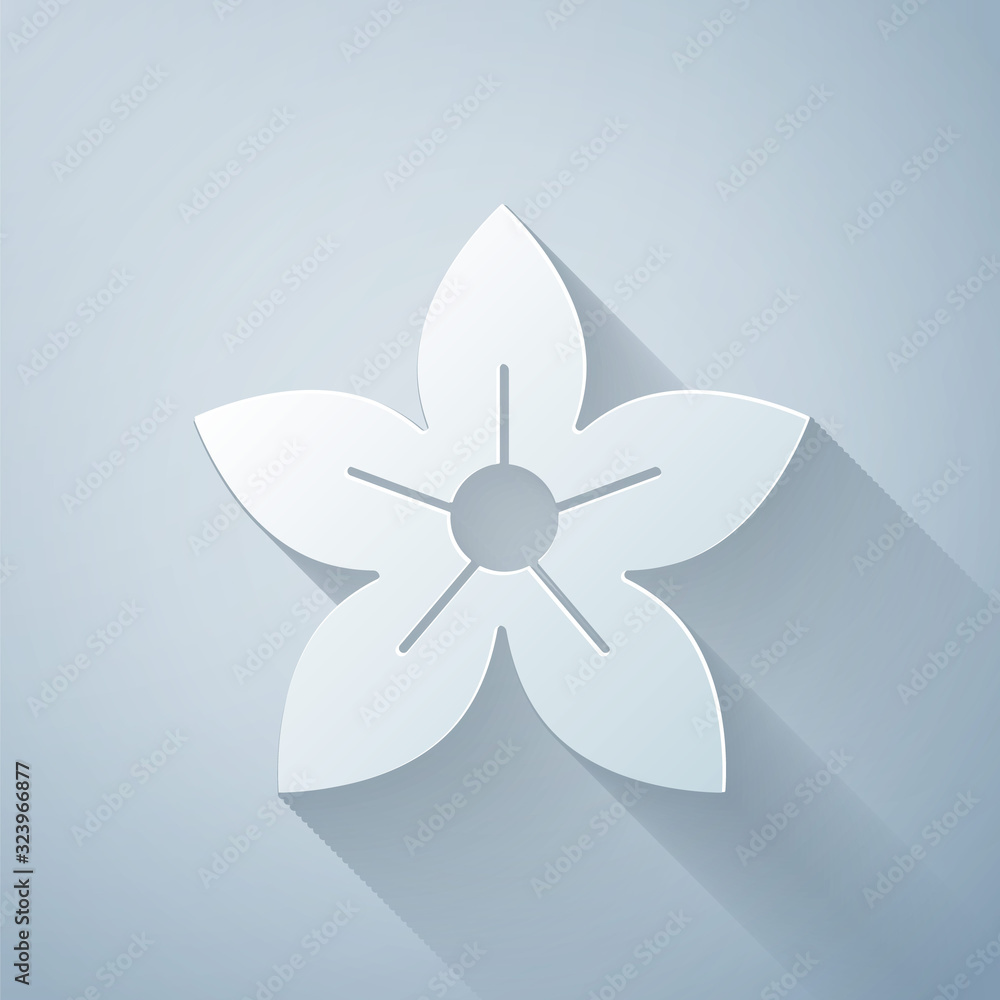 Paper cut Lotus flower icon isolated on grey background. Paper art style. Vector Illustration