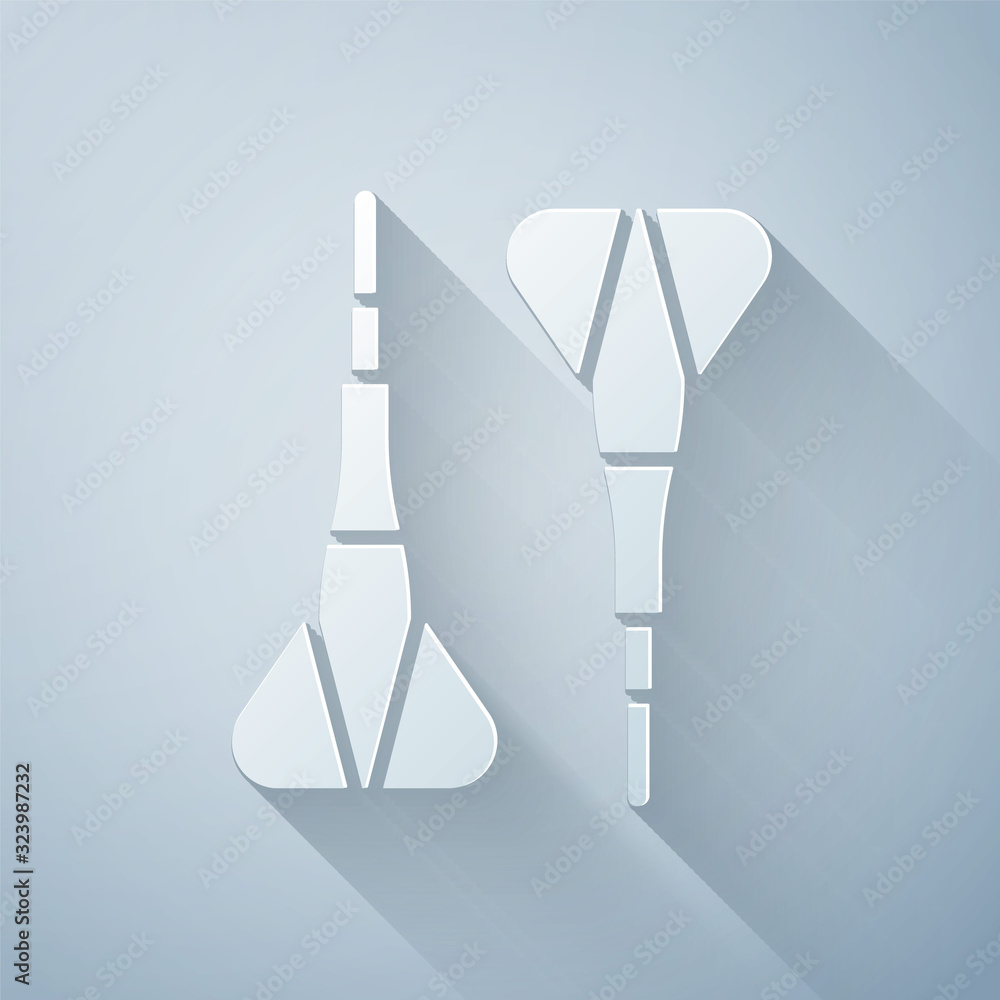 Paper cut Dart arrow icon isolated on grey background. Paper art style. Vector Illustration
