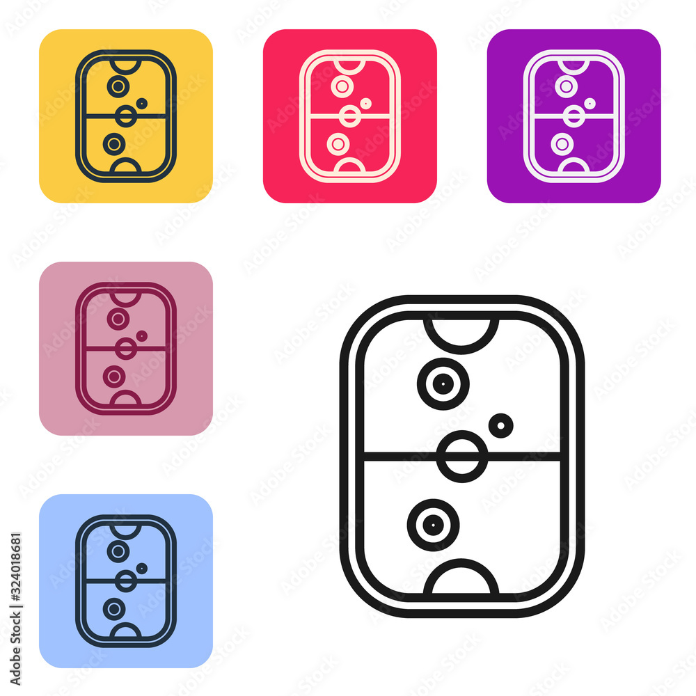 Black line Air hockey table icon isolated on white background. Set icons in color square buttons. Ve