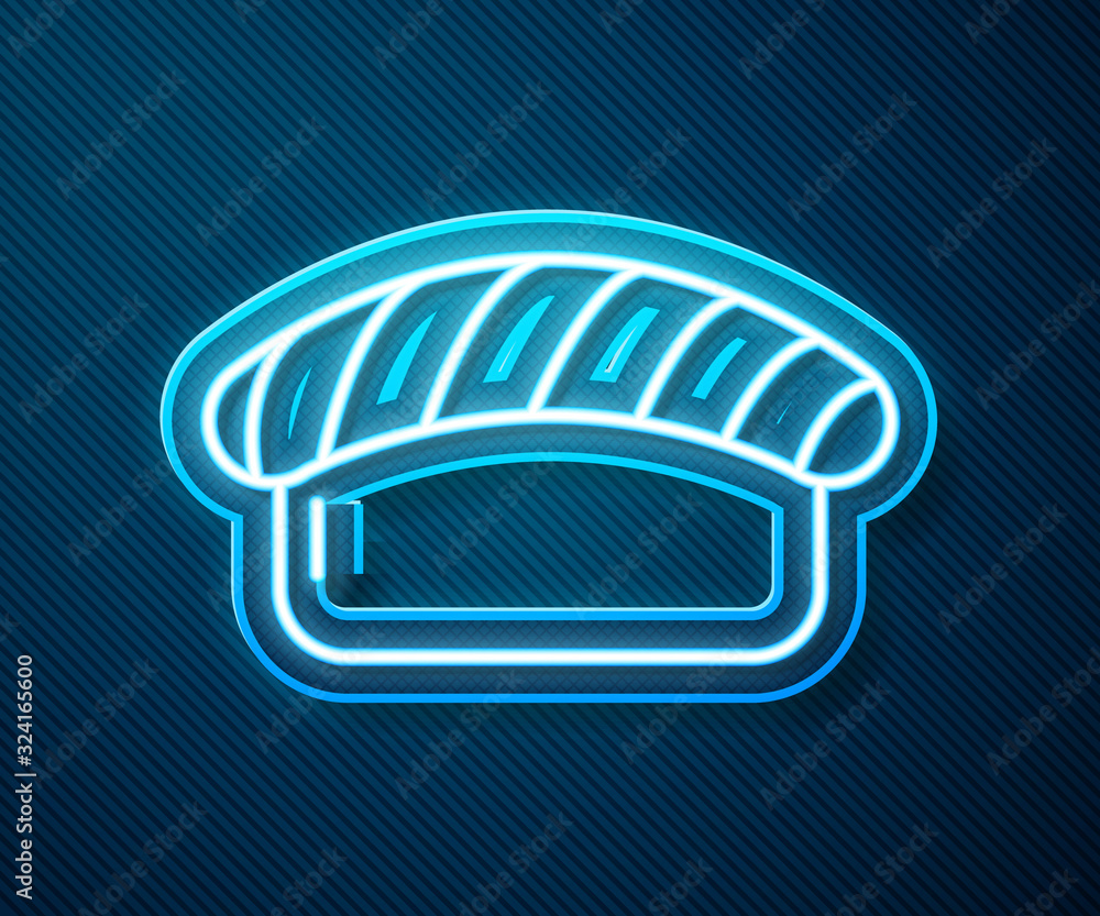 Glowing neon line Sushi icon isolated on blue background. Traditional Japanese food. Vector Illustra