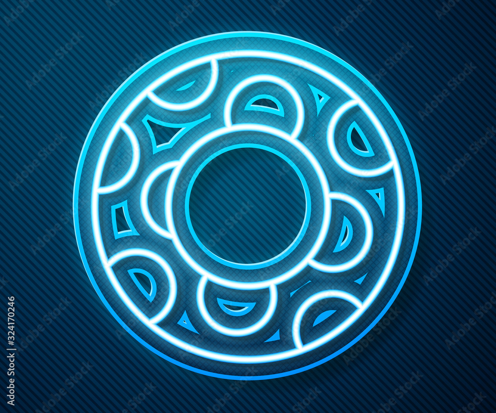 Glowing neon line Rubber swimming ring icon isolated on blue background. Life saving floating lifebu