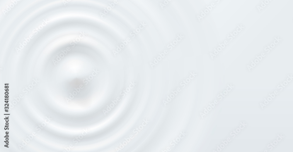 Milk circle ripple, splash water waves from drop top view on white background. Vector cosmetic cream