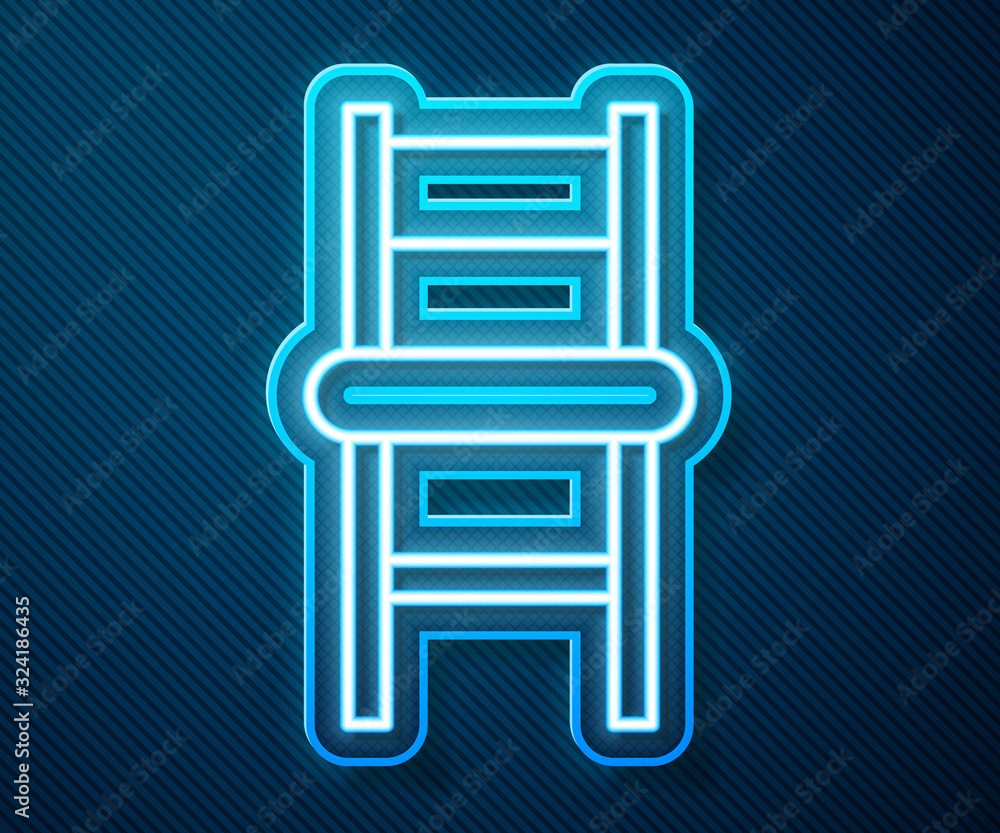 Glowing neon line Chair icon isolated on blue background. Vector Illustration