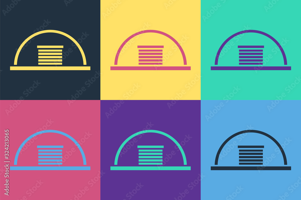 Pop art Hangar icon isolated on color background. Vector Illustration