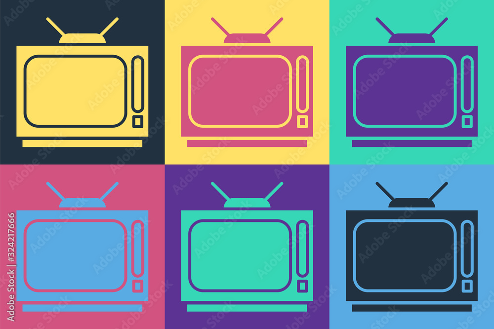 流行艺术复古电视图标隔离在彩色背景上。电视标志。矢量插图