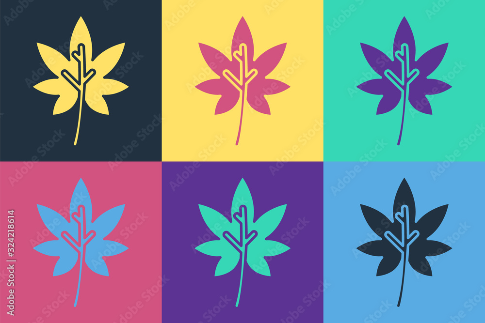 Pop art Leaf icon isolated on color background. Leaves sign. Fresh natural product symbol. Vector Il
