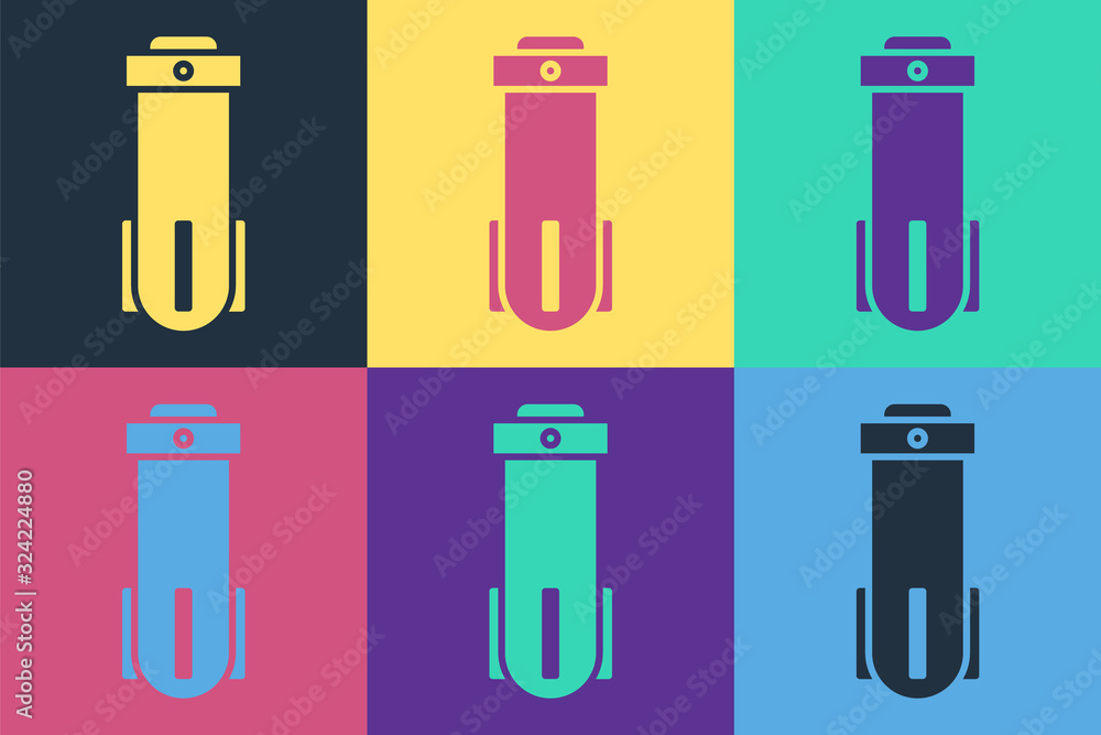 Pop art Water filter icon isolated on color background. System for filtration of water. Reverse osmo