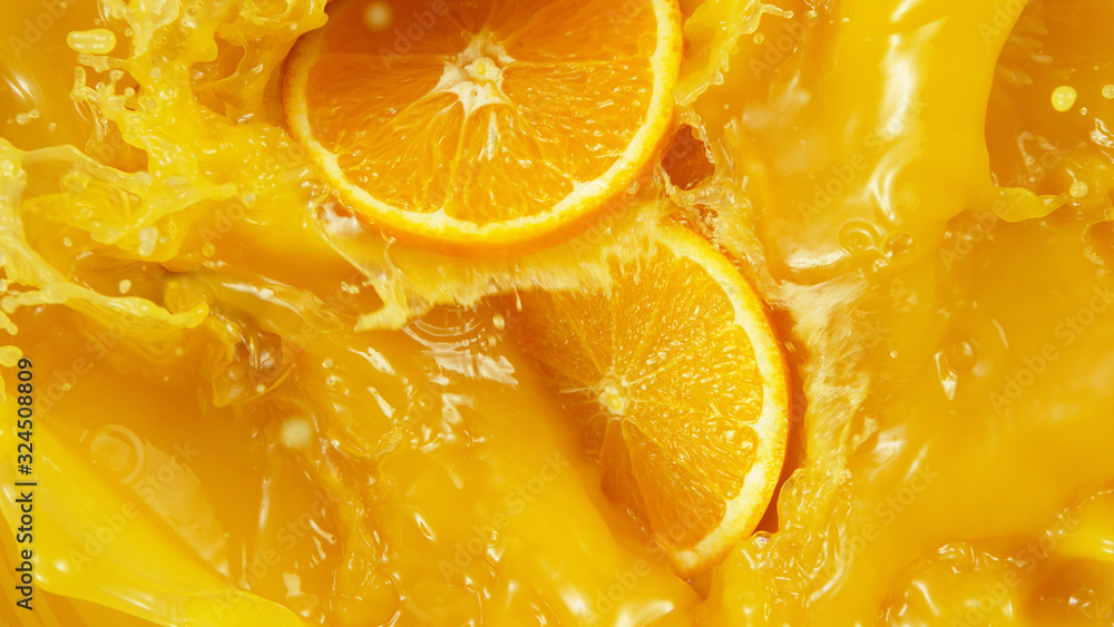 果汁中掉落的橙子片细节