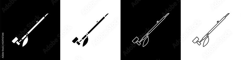 Set Native American indian smoking pipe icon isolated on black and white background. Vector Illustra