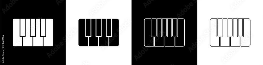 将音乐合成器图标隔离在黑白背景上。电子钢琴。Vector Illustra