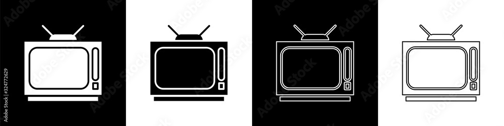 将复古电视图标隔离在黑白背景上。电视标志。矢量插图