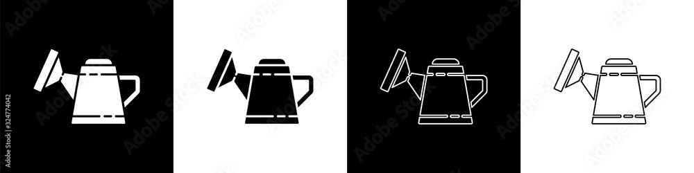 Set Watering can icon isolated on black and white background.灌溉符号。矢量插图