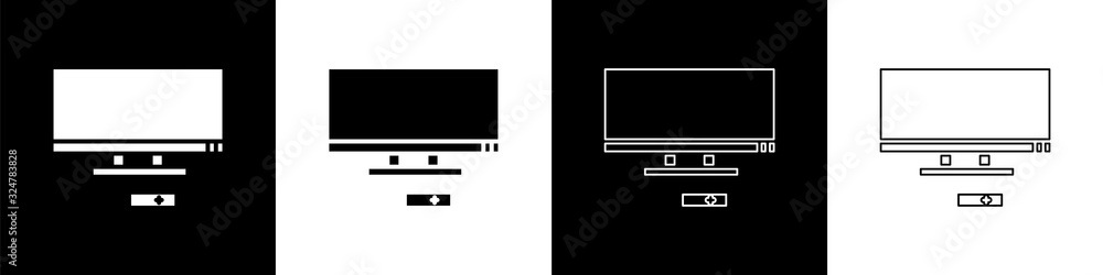 Set Smart Tv icon isolated on black and white background. Television sign. Vector Illustration