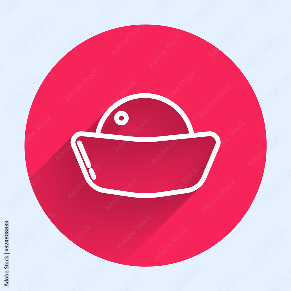 White line Sushi icon isolated with long shadow. Traditional Japanese food. Red circle button. Vecto