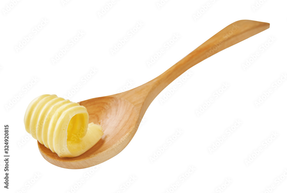 隔离木勺上的黄油卷或黄油卷。