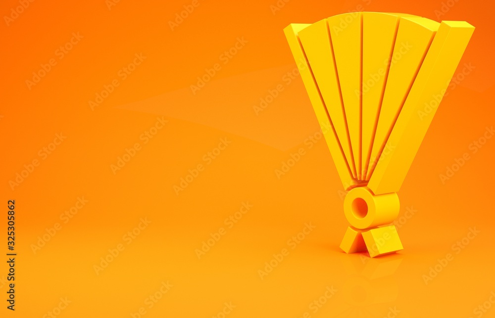 黄色传统纸质中国或日本折扇图标，橙色背景隔离。最小