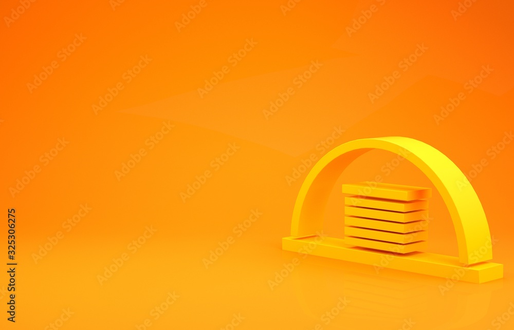 黄色机库图标隔离在橙色背景上。极简主义概念。3d插图3d渲染