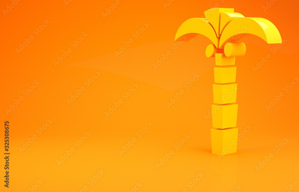 Yellow Tropical palm tree icon isolated on orange background. Coconut palm tree. Minimalism concept.