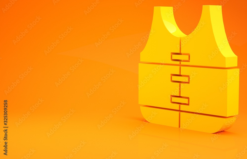 黄色救生衣图标隔离在橙色背景上。救生衣图标。极限运动。运动装备