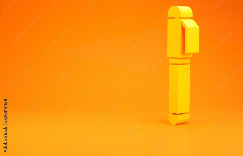 黄色笔图标隔离在橙色背景上。极简主义概念。3d插图3d渲染