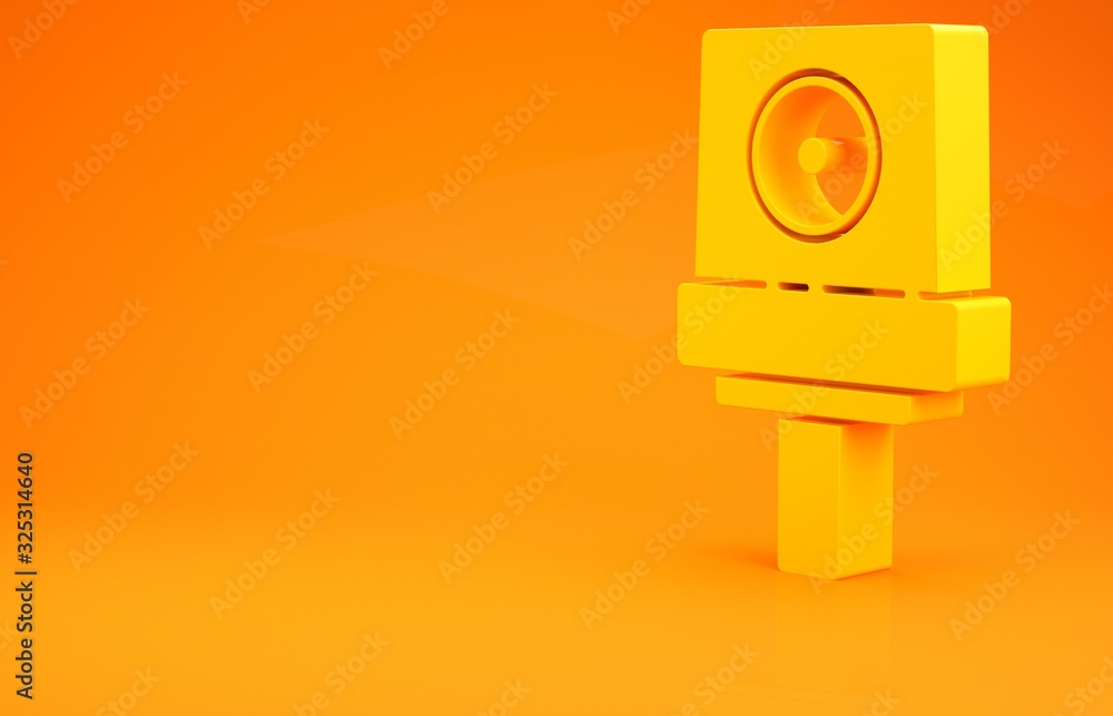 黄色喷雾罐喷嘴帽图标隔离在橙色背景上。极简主义概念。三维插图