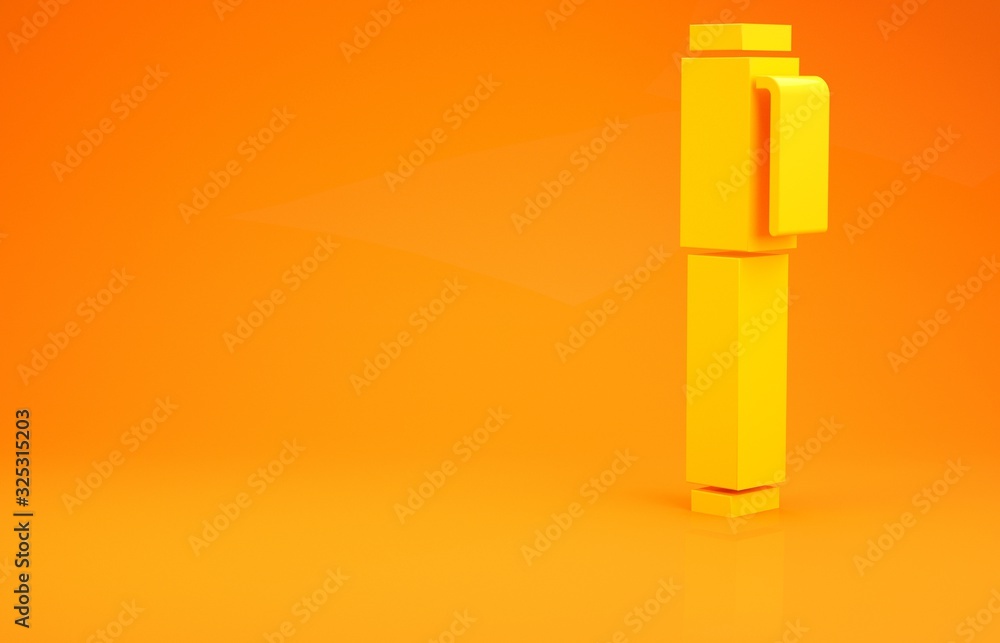 黄色笔图标隔离在橙色背景上。极简主义概念。3d插图3d渲染