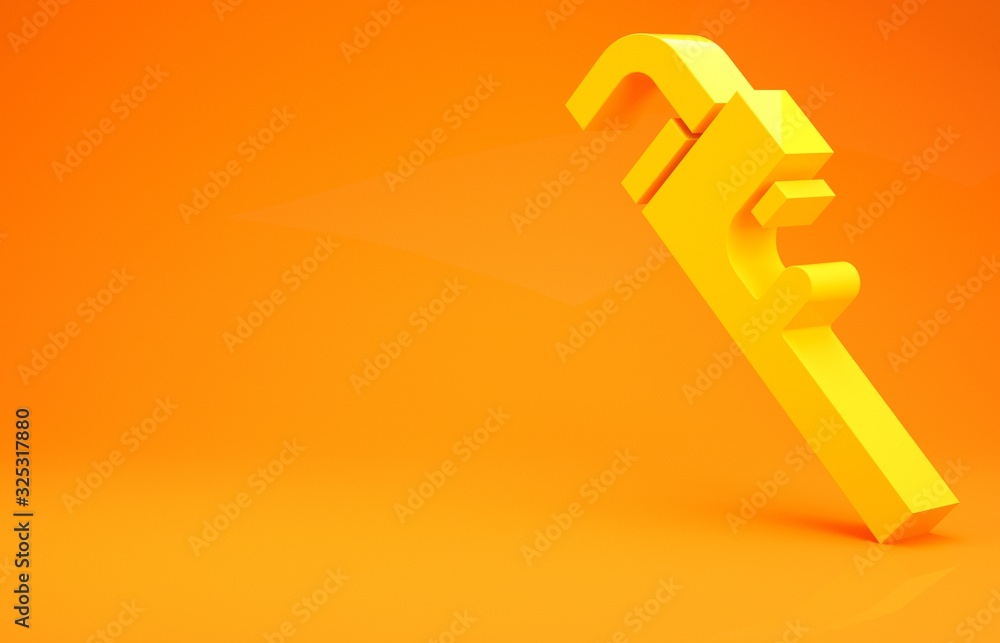 Yellow Pipe adjustable wrench icon isolated on orange background. Minimalism concept. 3d illustratio
