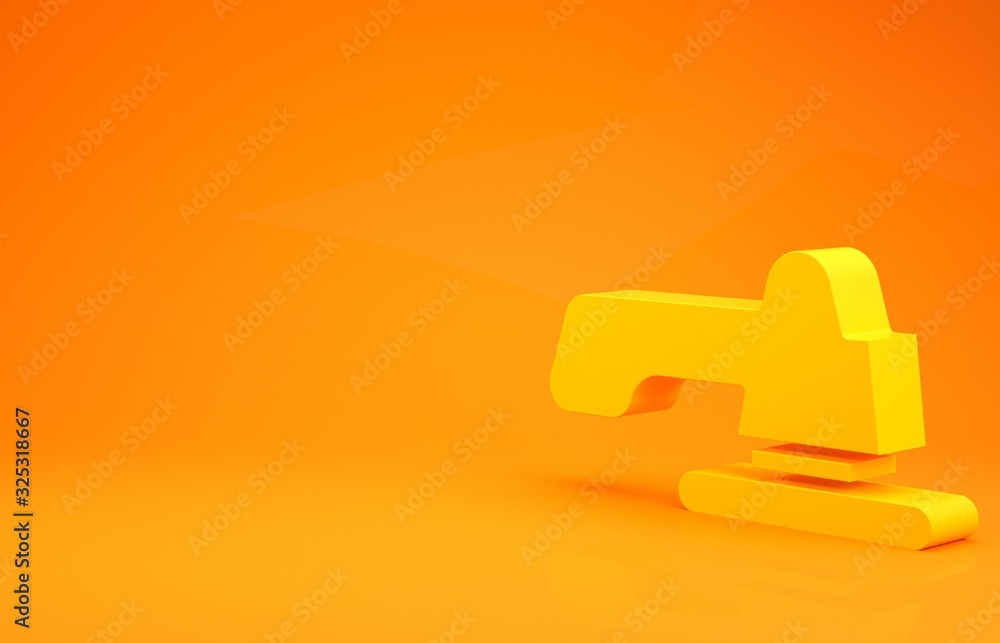 黄色水龙头图标隔离在橙色背景上。极简主义概念。3d插图3d渲染