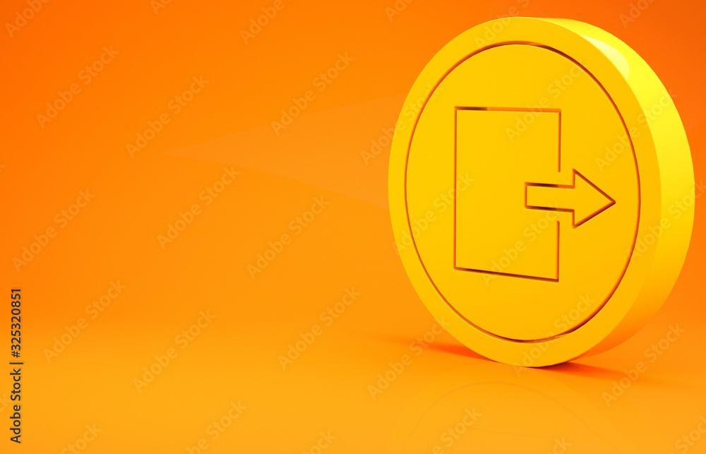 Yellow Fire exit icon isolated on orange background. Fire emergency icon. Minimalism concept. 3d ill